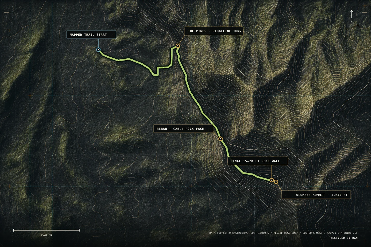 Graphite Field Folio route map for Olomana Three Peaks